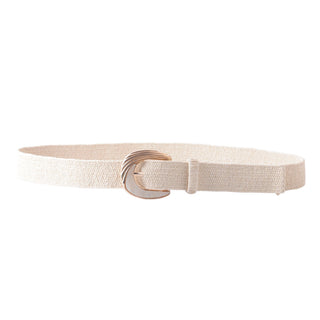 Two-Tone Sculpted Curve Buckle Raffia Belt - Belt - mostwantedusa