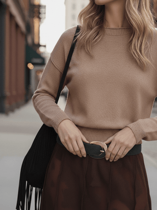 Two-Tone Sculpted Curve Buckle Raffia Belt - Belt - mostwantedusa