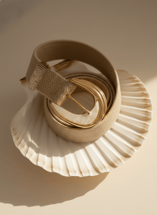 Two-Tone Sculpted Curve Buckle Raffia Belt - Belt - mostwantedusa