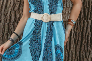 Woven Raffia Circle Buckle Stretch Waist Belt - Belts - mostwantedusa