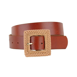 Woven Straw Square Buckle Leather Belt - Belt - mostwantedusa