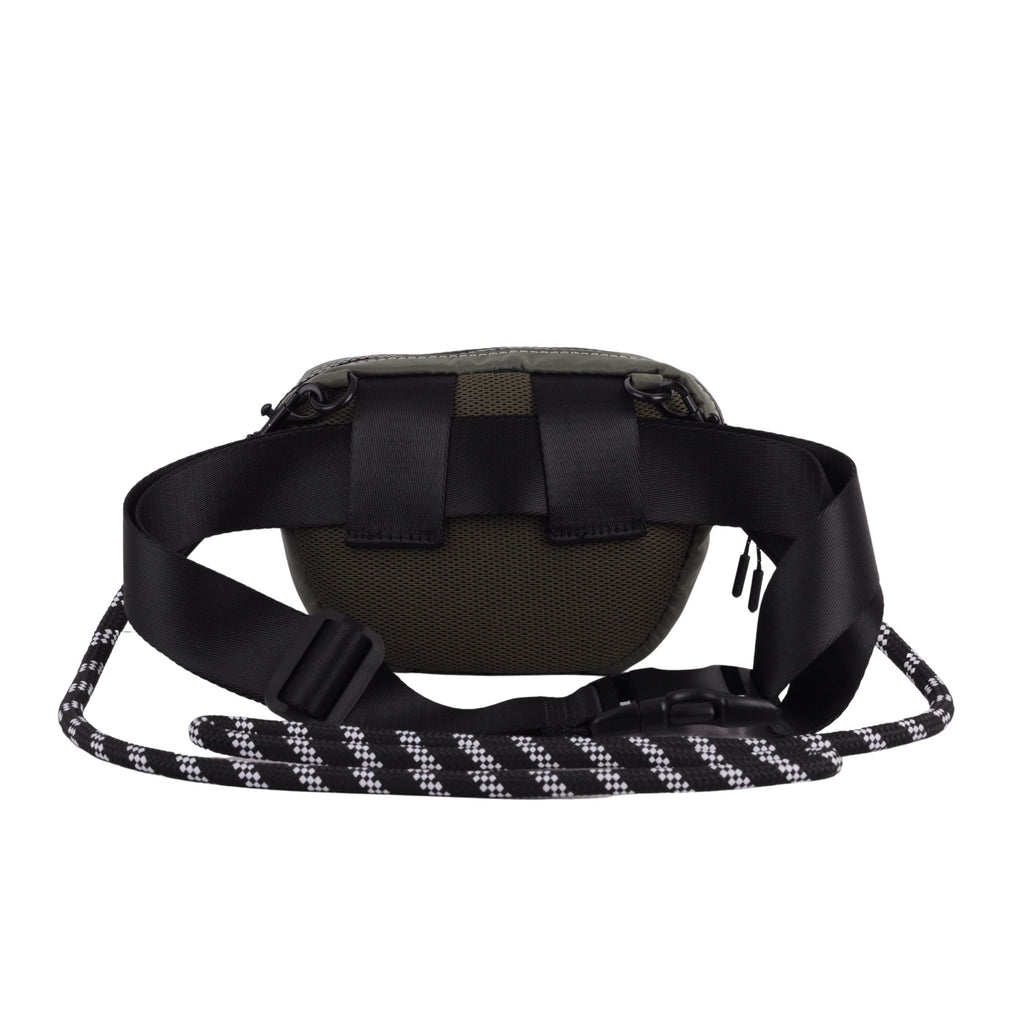 Back of Army Green 3-in-1 Nylon Belt Bag with Rope Strap | Most Wanted USA
