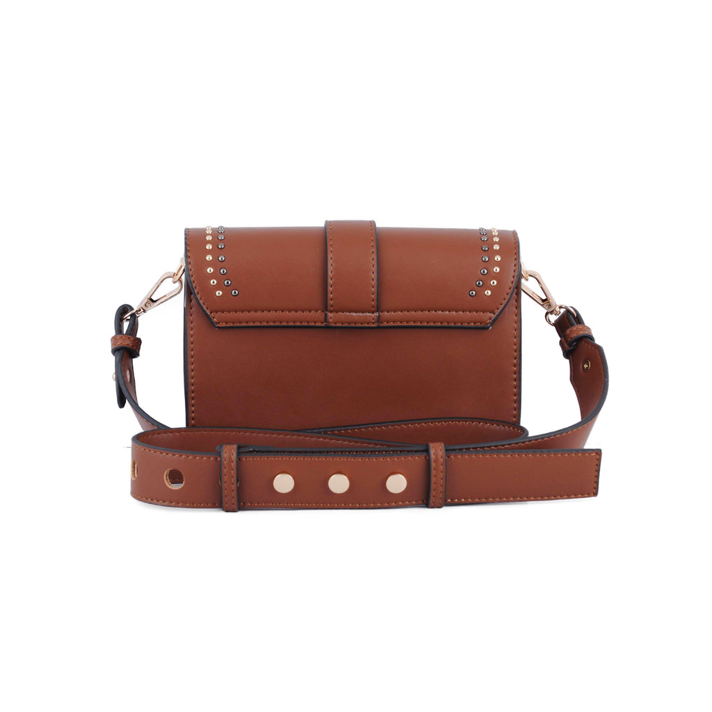 Back of Brown Gold and Silver Studded Camera Strap Crossbody | Most Wanted USA