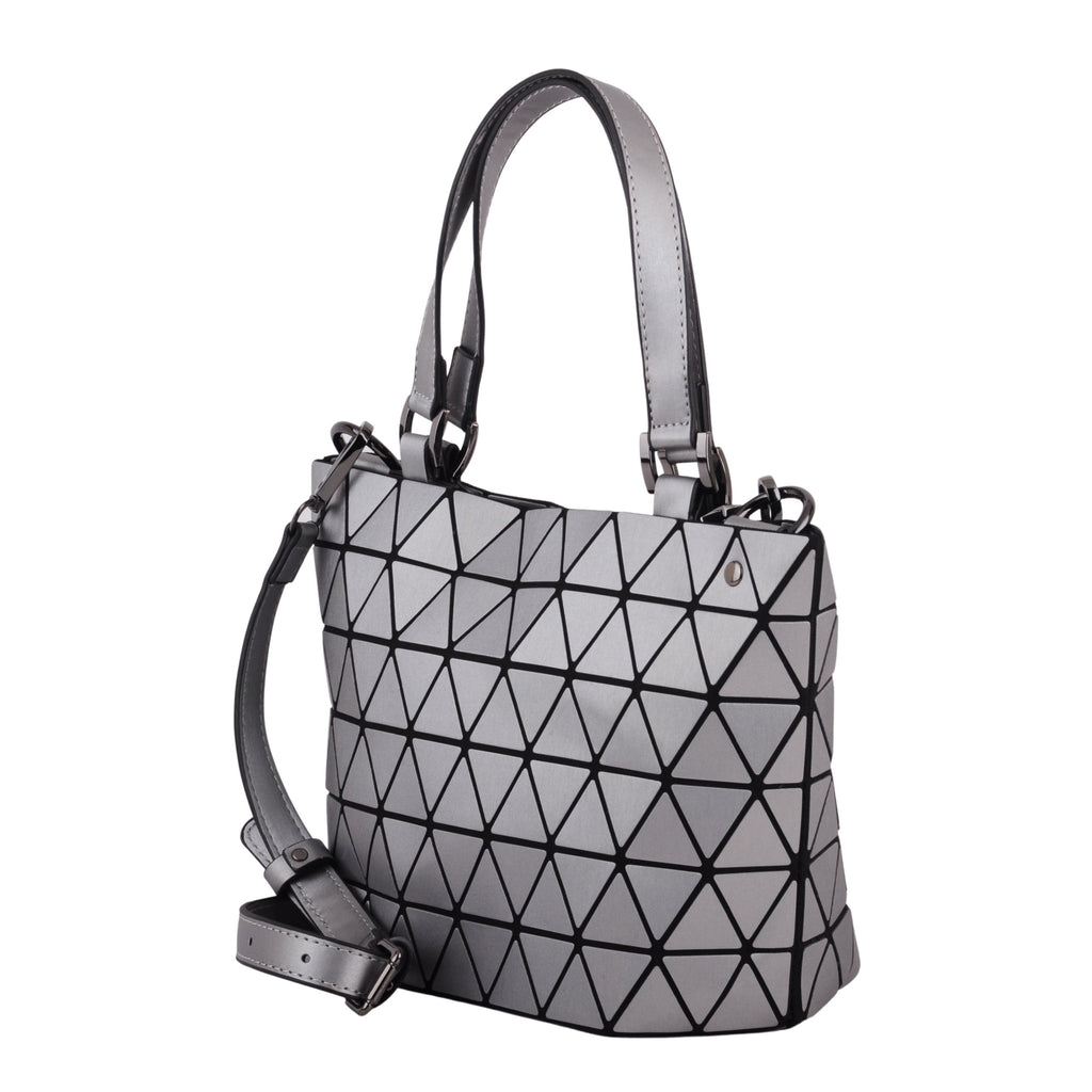 Side of Silver Small Flexible Geometric Matte Tote Crossbody | Most Wanted USA