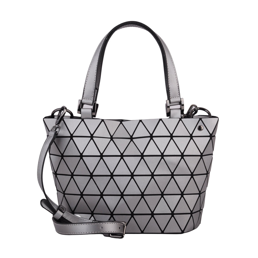 Back of Silver Small Flexible Geometric Matte Tote Crossbody | Most Wanted USA