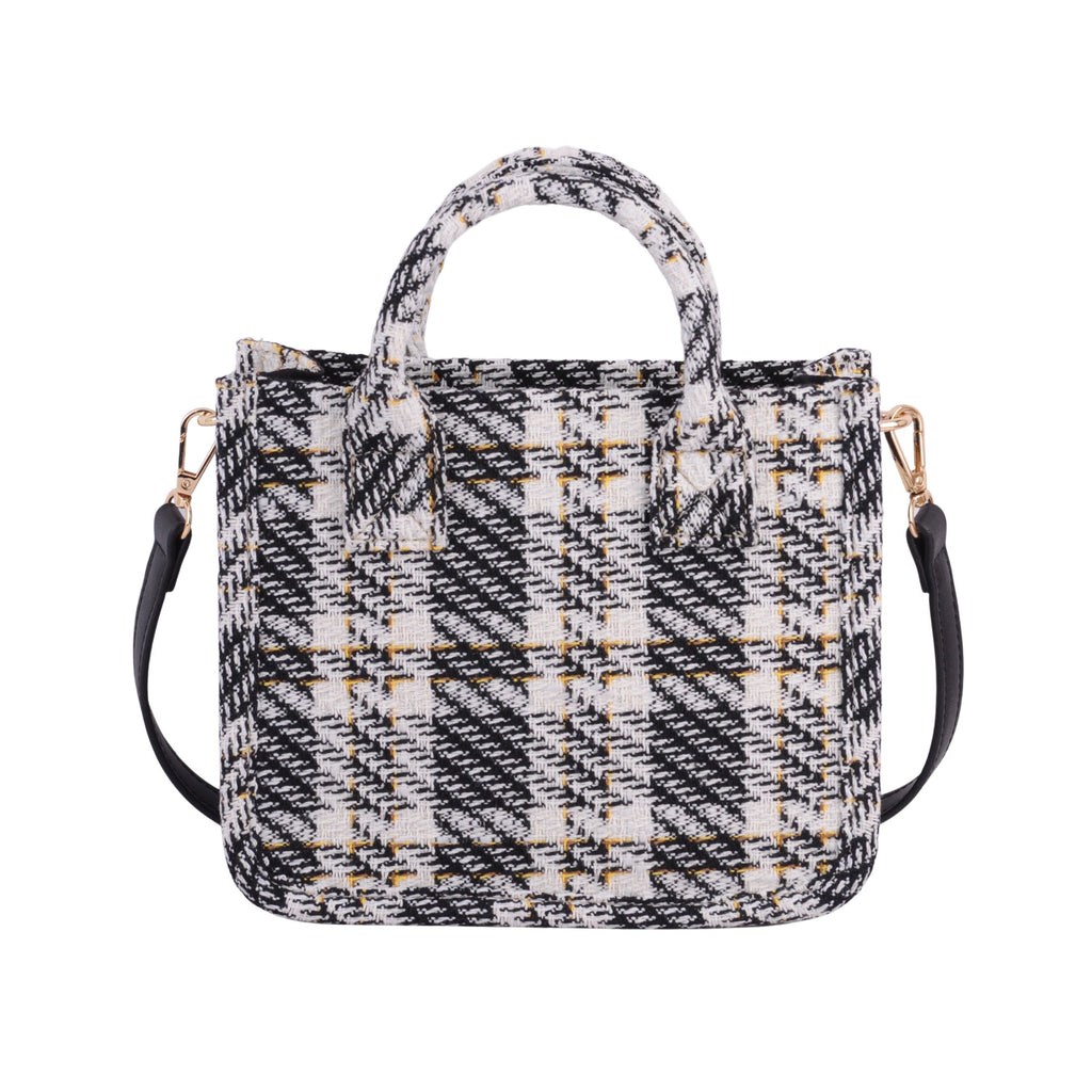 Front of Black Top Handle Tweed Square Crossbody | Most Wanted USA