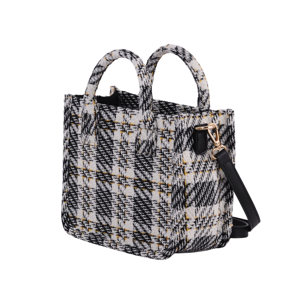Side of Black Top Handle Tweed Square Crossbody | Most Wanted USA