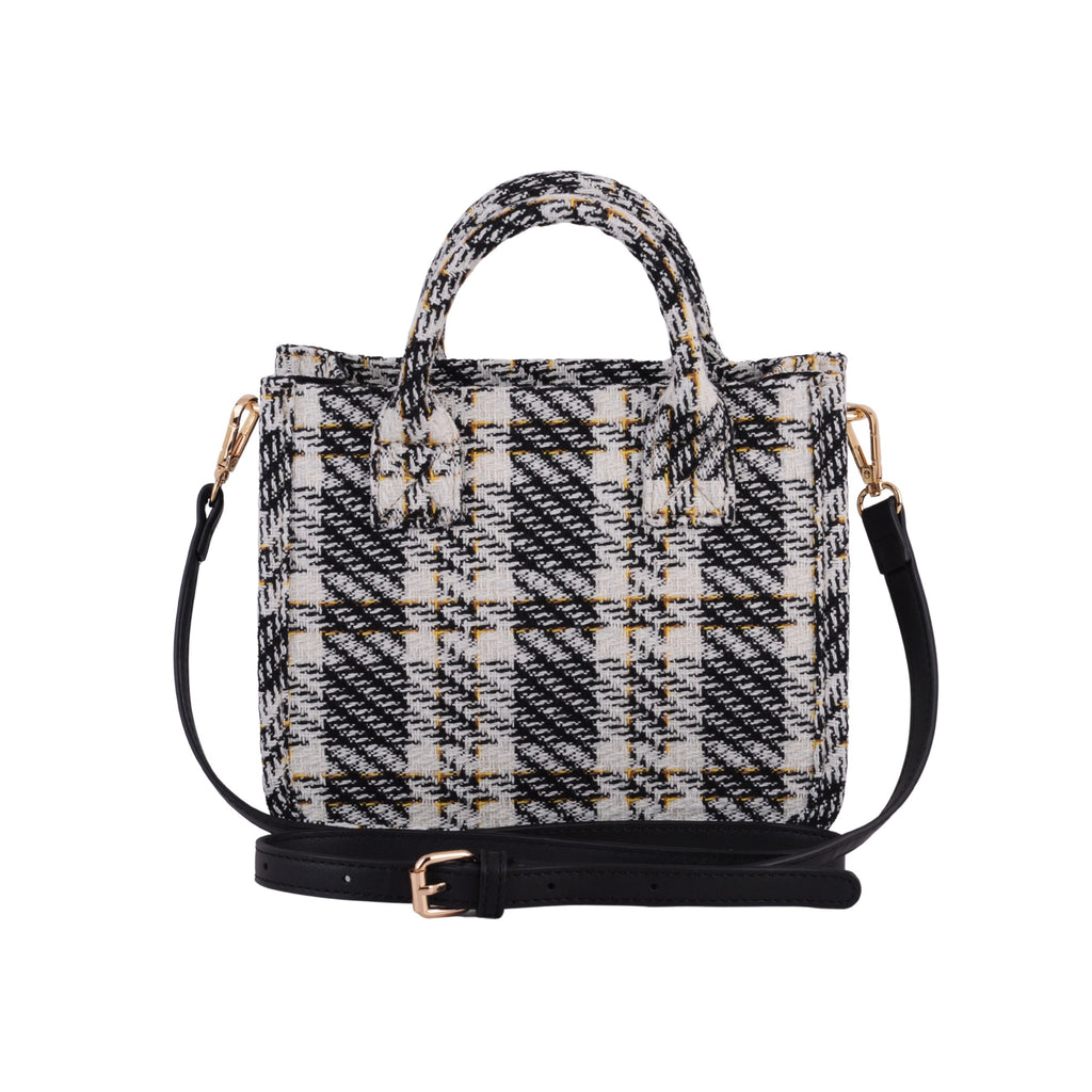 Back of Black Top Handle Tweed Square Crossbody | Most Wanted USA