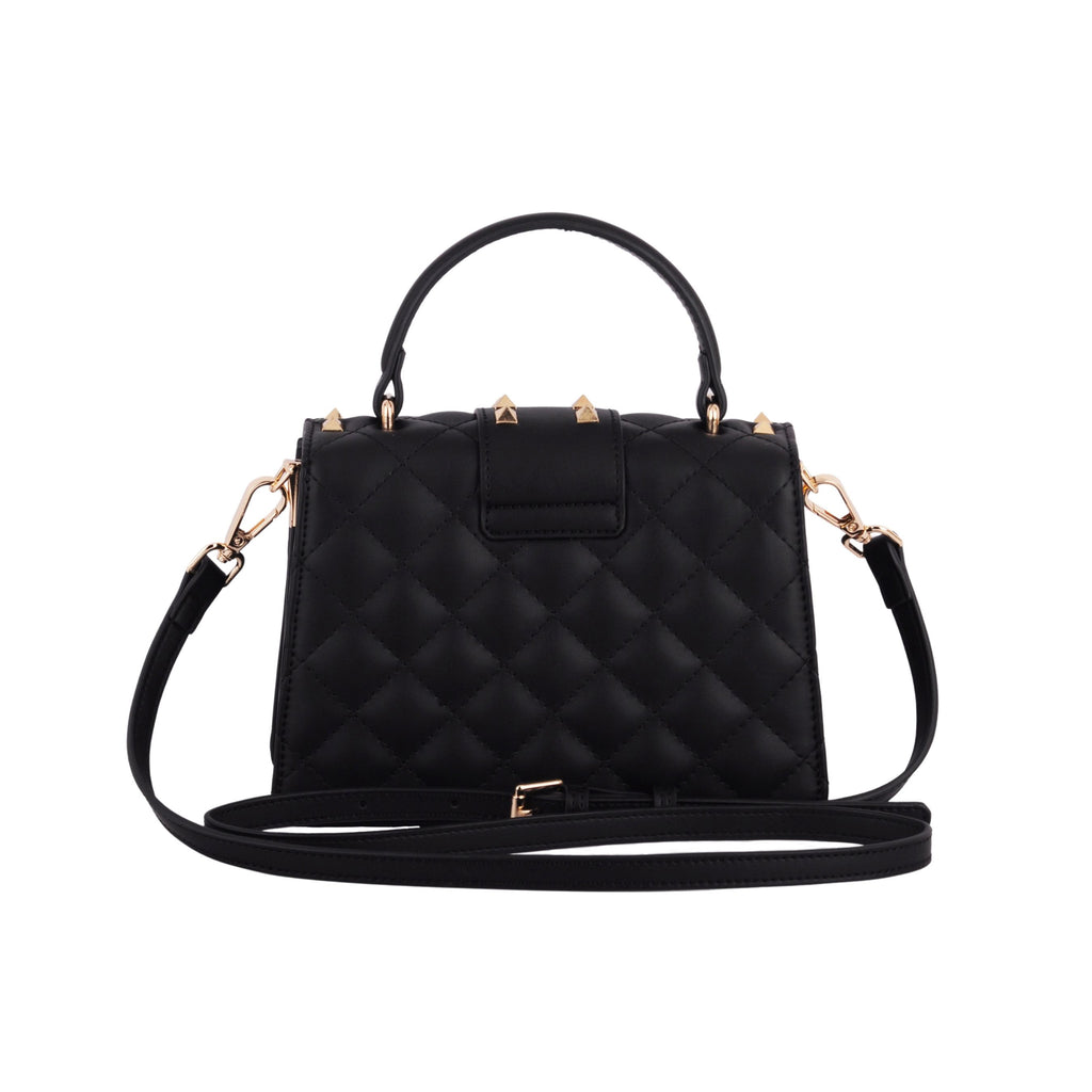 Back of Black Studded Puff Diamond Quilted Top Handle Satchel Crossbody | Most Wanted USA