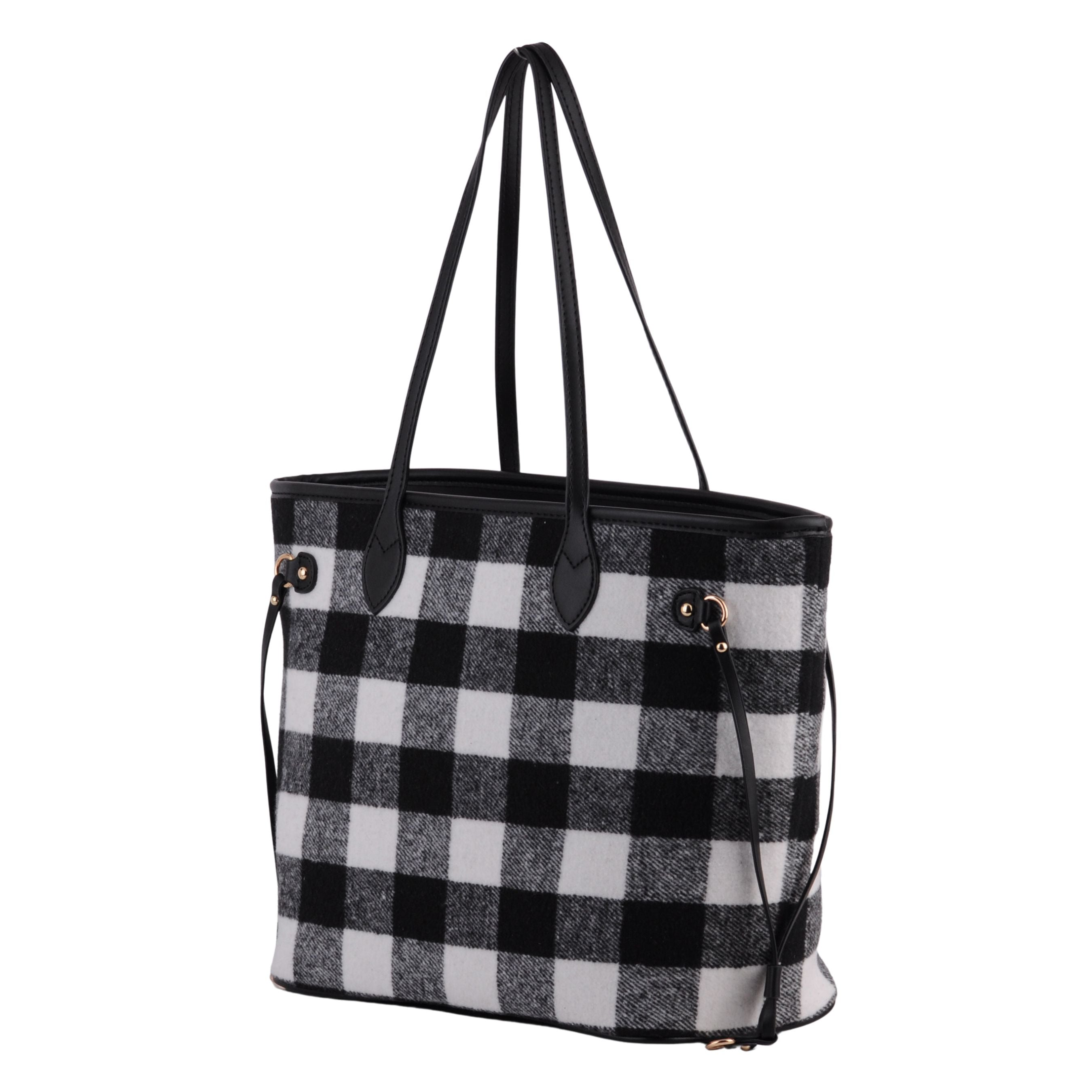 Black & Gray Checkered Square Buffalo Plaid Tote Bag