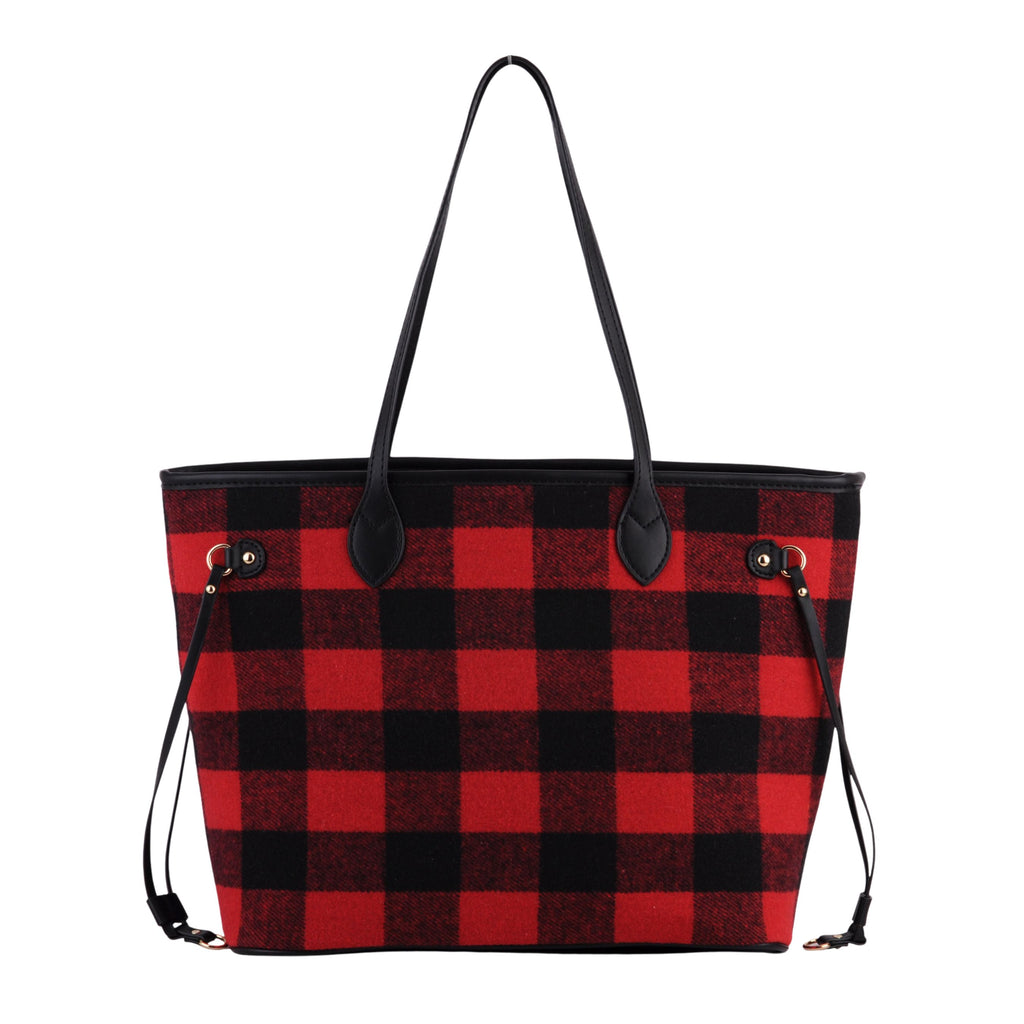 Back of Red Buffalo Plaid Large Tote | Most Wanted USA