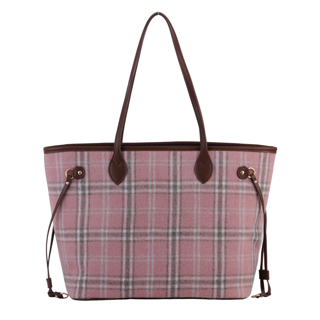 Back of Pink Royal Stewart Plaid Large Tote | Most Wanted USA