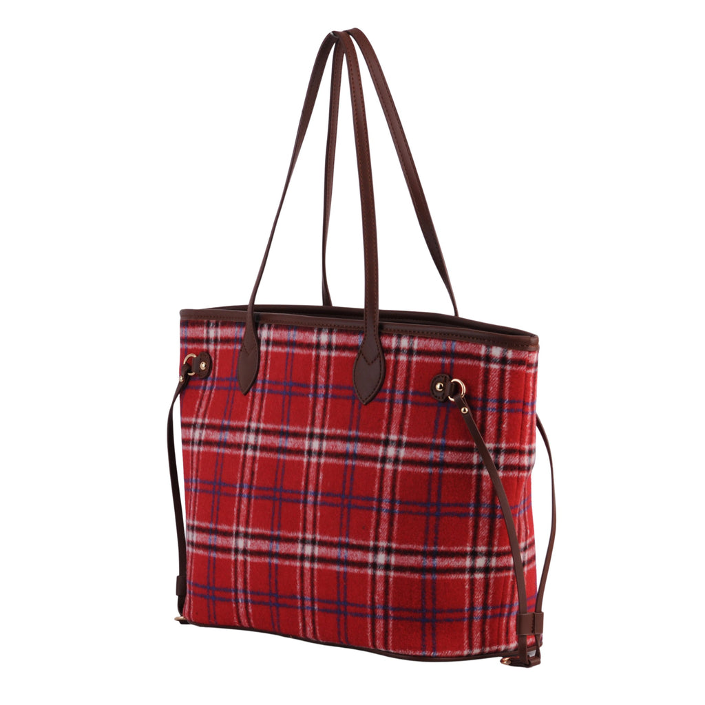 Front of Red Royal Stewart Plaid Large Tote | Most Wanted USA