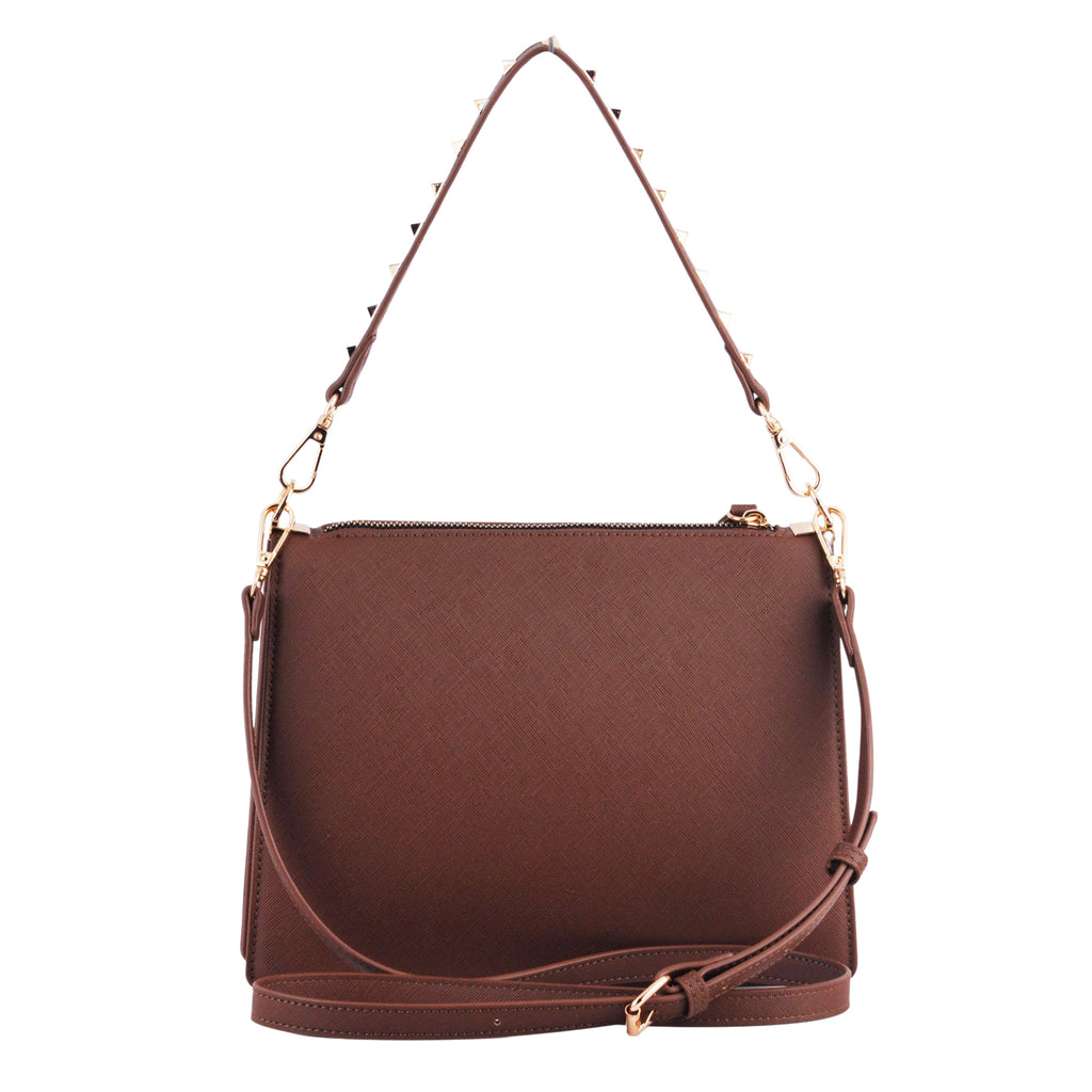 Back of Brown Stud Lined Zipper Lock Crossbody | Most Wanted USA