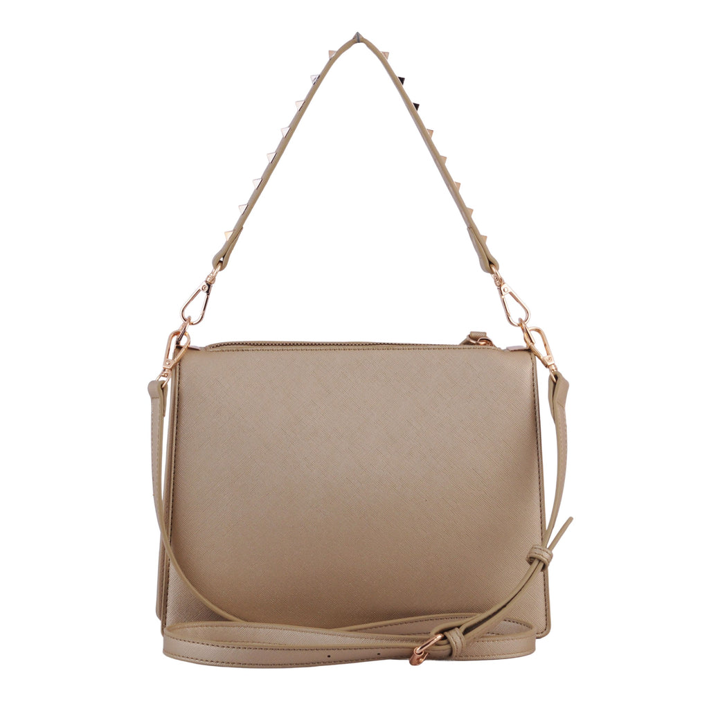 Back of Champagne Stud Lined Zipper Lock Crossbody | Most Wanted USA