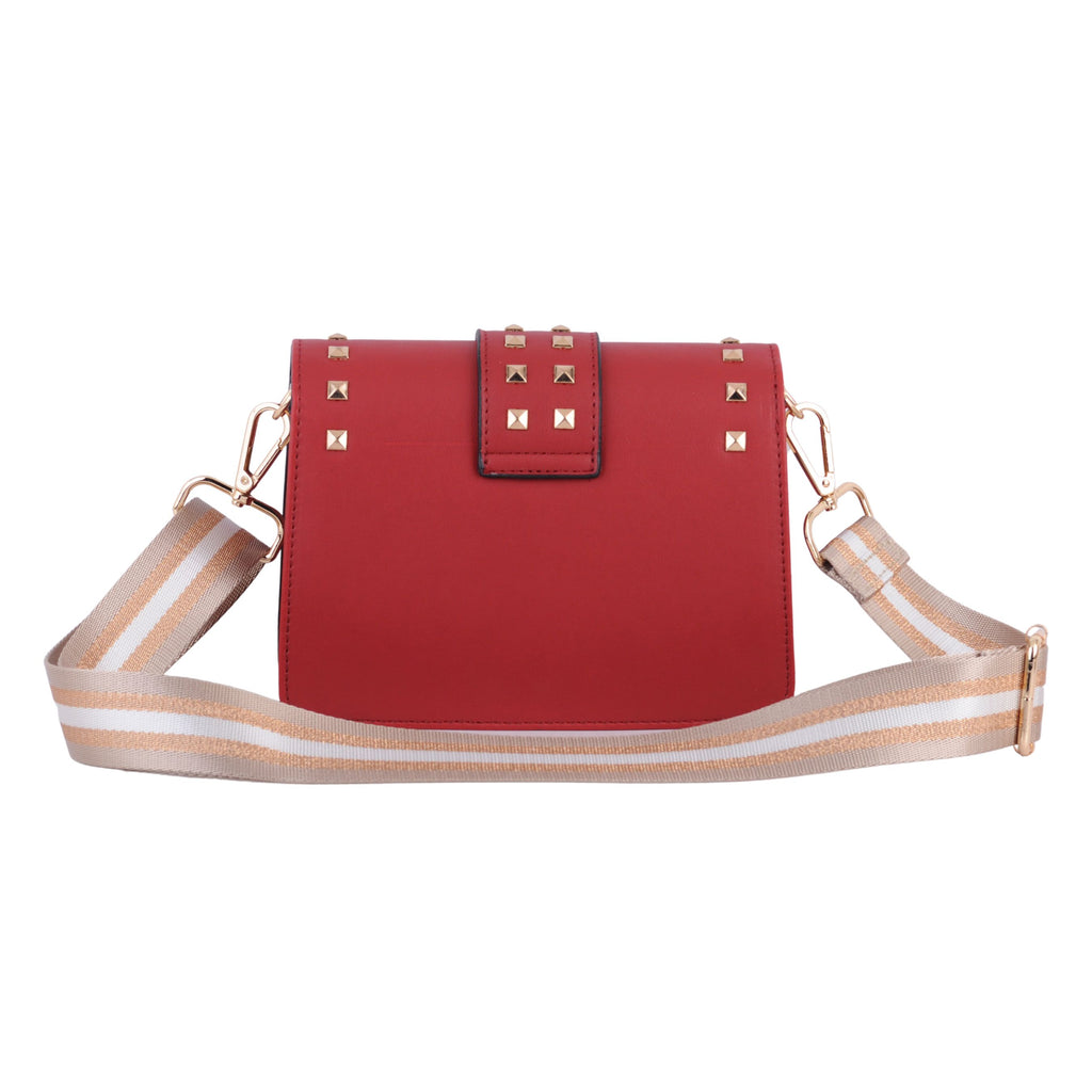 Women - Studded Crossbody With Striped Guitar Strap - mostwantedusa