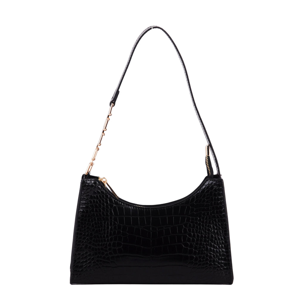 Women - Croc Baguette Bag with Chain Decor Strap - mostwantedusa