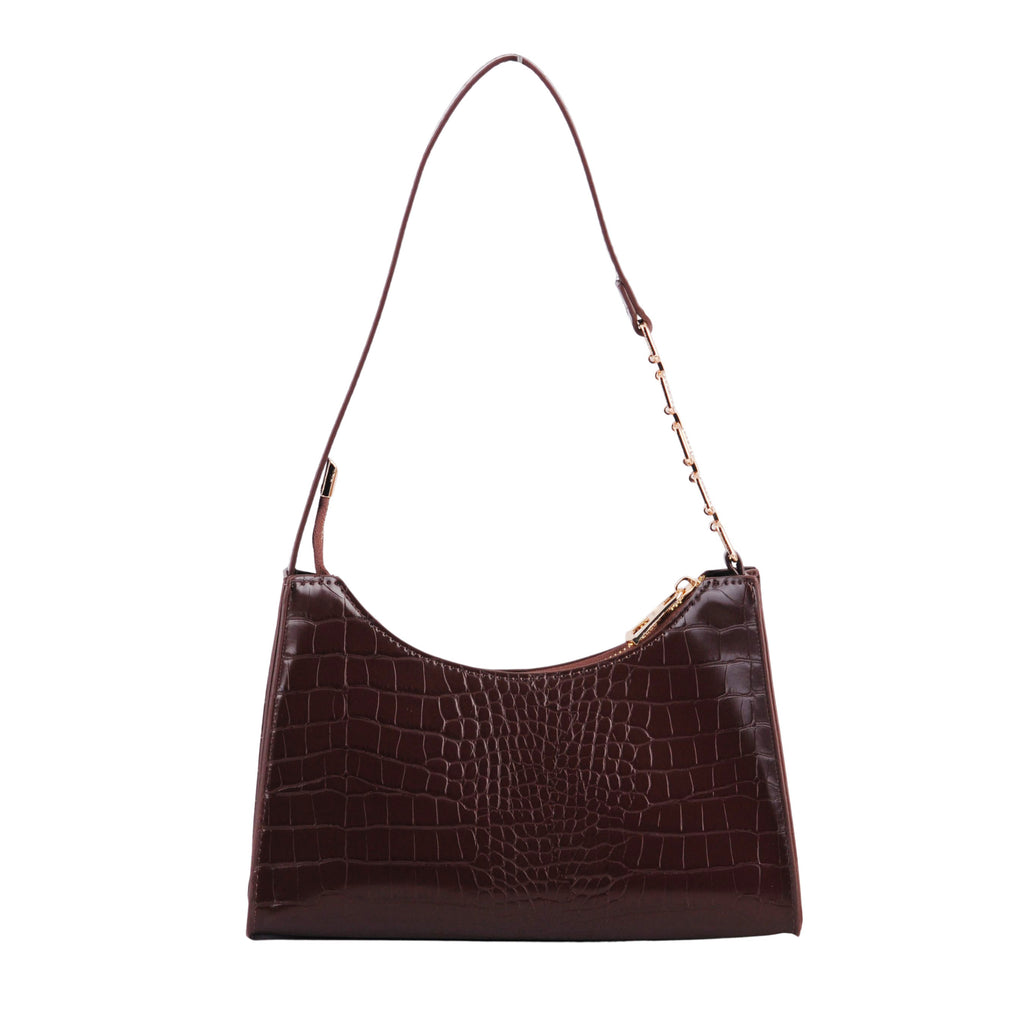 Women - Croc Baguette Bag with Chain Decor Strap - mostwantedusa