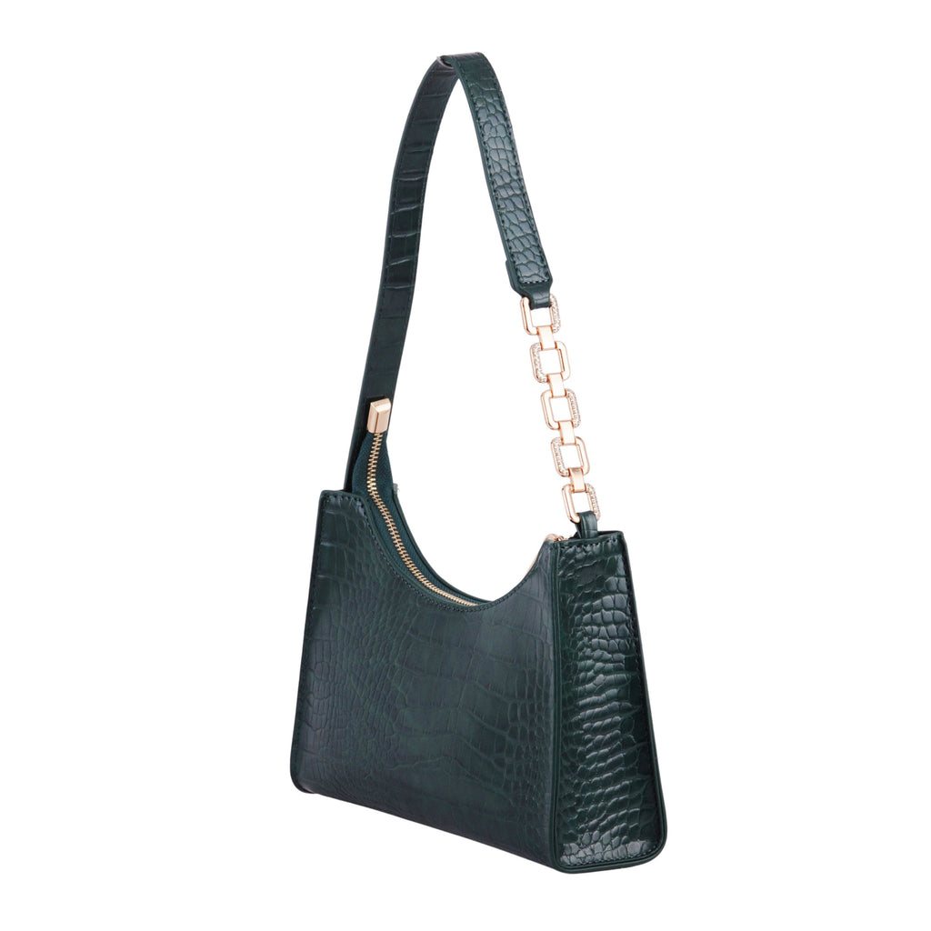 Women - Croc Baguette Bag with Chain Decor Strap - mostwantedusa