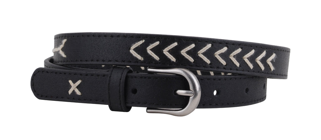 Western Stitched Skinny Leather Belt - mostwantedusa