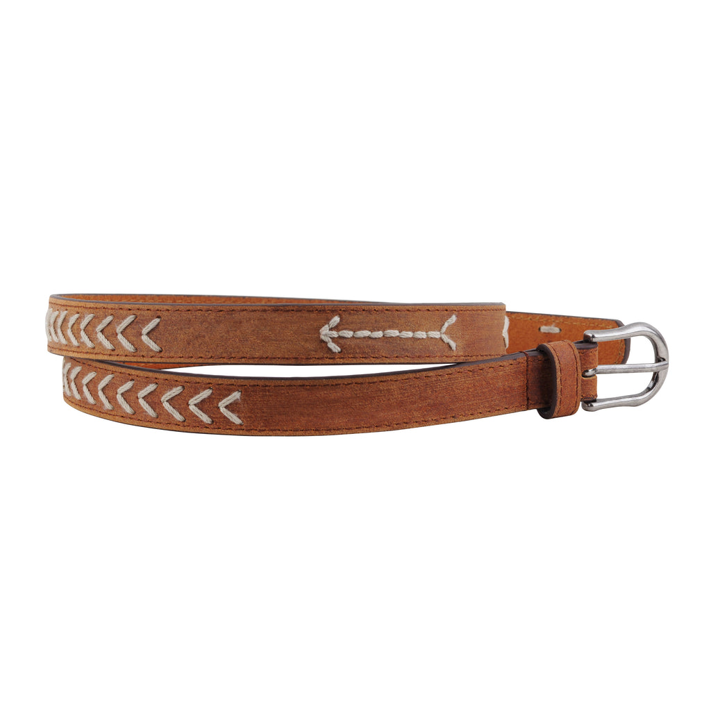 Western Stitched Skinny Leather Belt - mostwantedusa