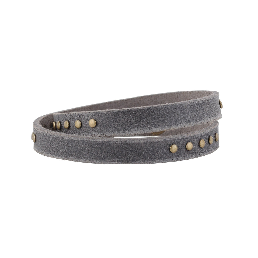 Simple Studded Double Wrap Leather Bracelet - mostwantedusa