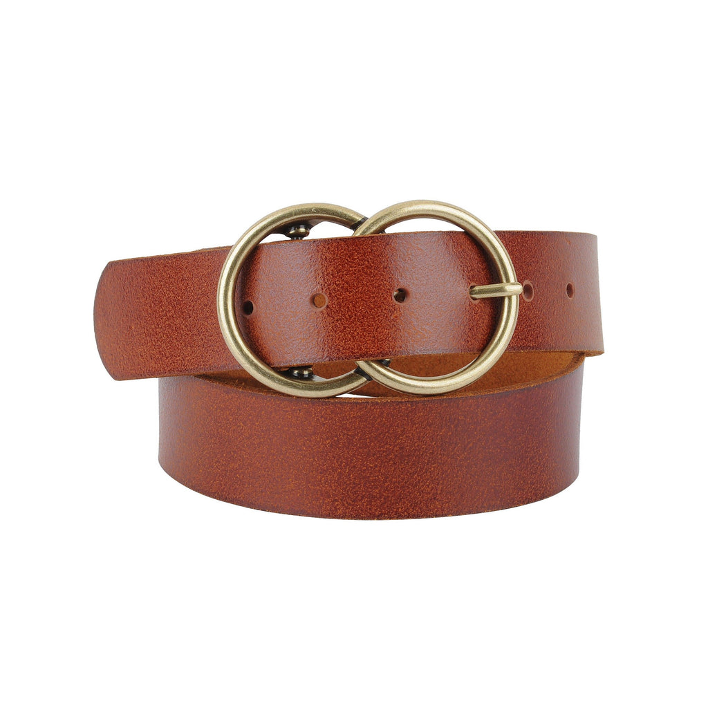 Wide Double Circle Buckle Leather Belt - mostwantedusa
