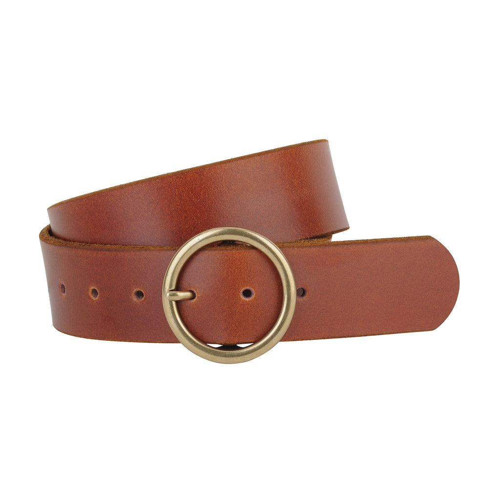 Women - Wide Brass-Toned Ring Buckle Vegan Leather Belt - mostwantedusa