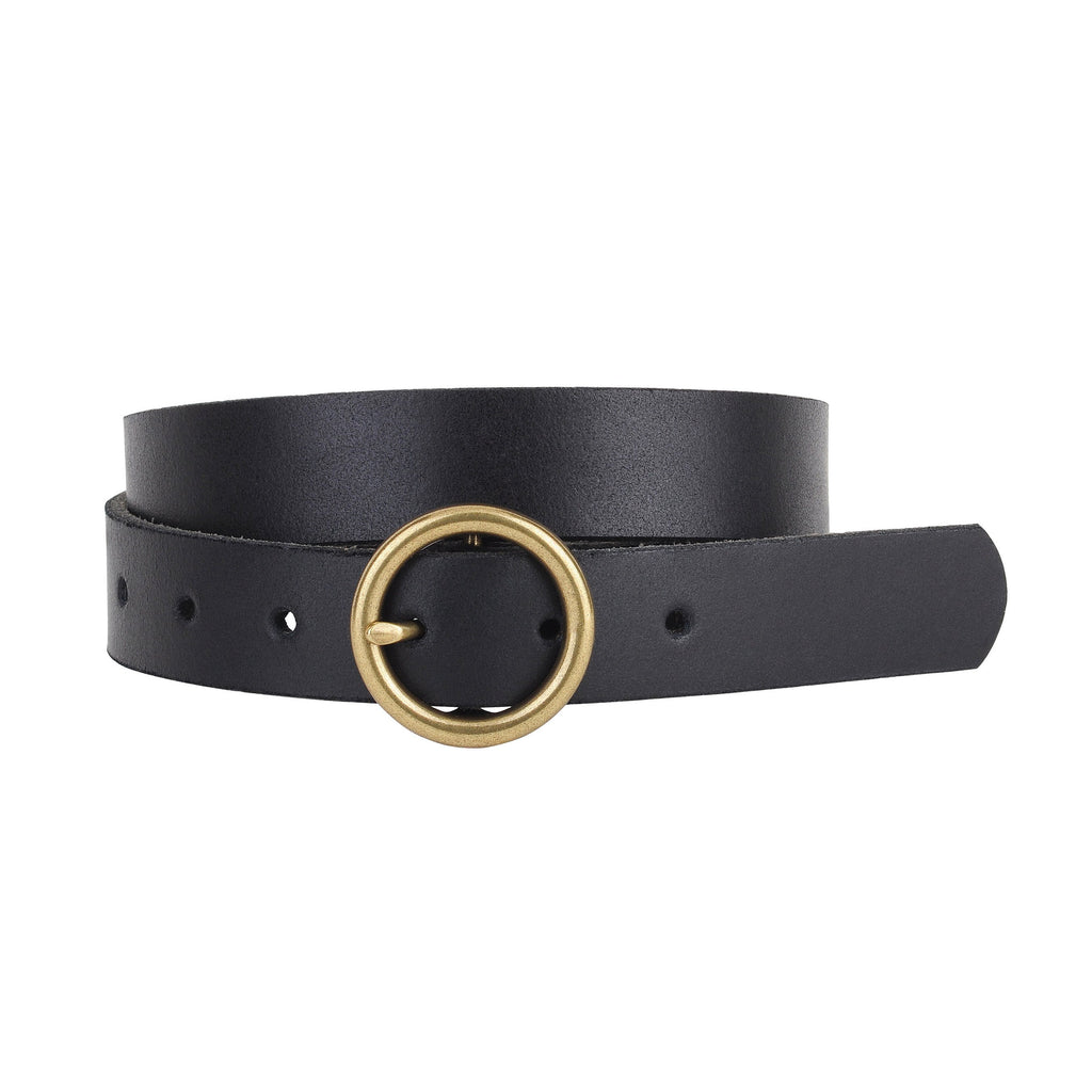 Black Brass-Toned Circle Buckle Leather Belt Most Wanted USA