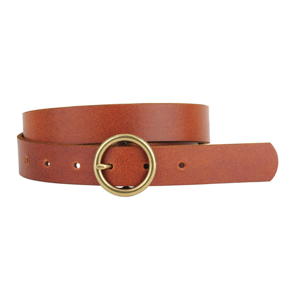 Tan Brass-Toned Circle Buckle Leather Belt Most Wanted USA