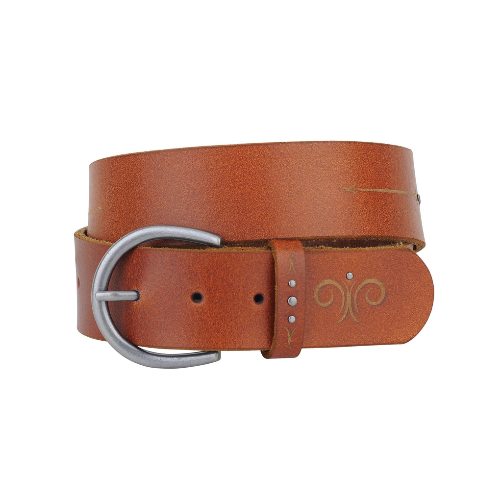 Studded Laser Tooled Leather Belt - mostwantedusa