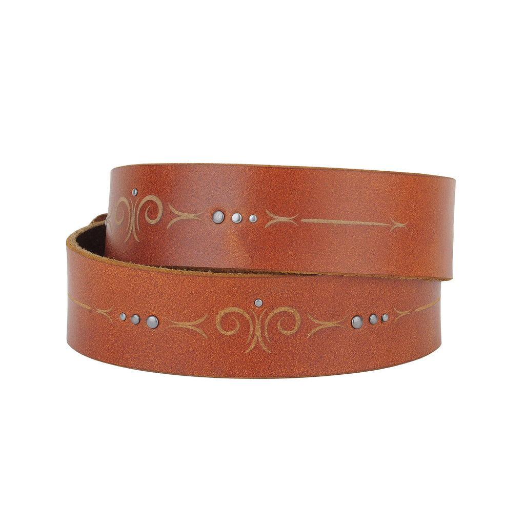 Studded Laser Tooled Leather Belt - mostwantedusa