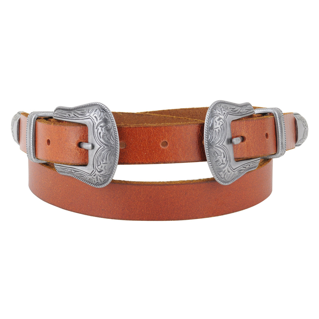 Western Double Buckle Leather Belt - mostwantedusa