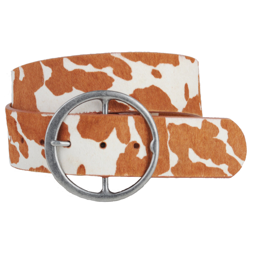 Women - Wide Cow Print Calf Hair Belt - mostwantedusa
