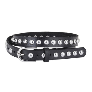 Skinny Round Studded Leather Belt - mostwantedusa