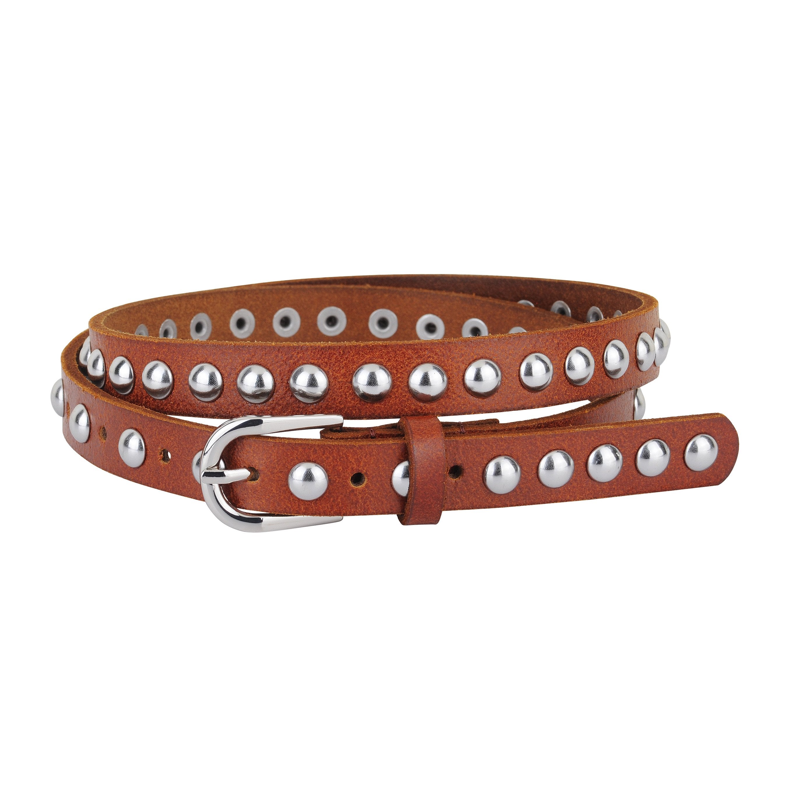 Skinny Round Studded Leather Belt