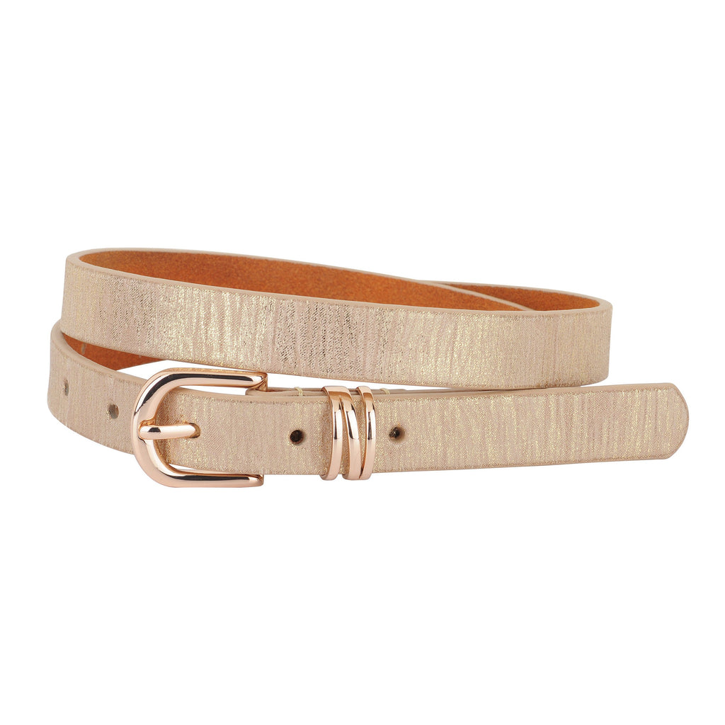 Skinny Shimmer Leather Gold Buckle Belt - mostwantedusa