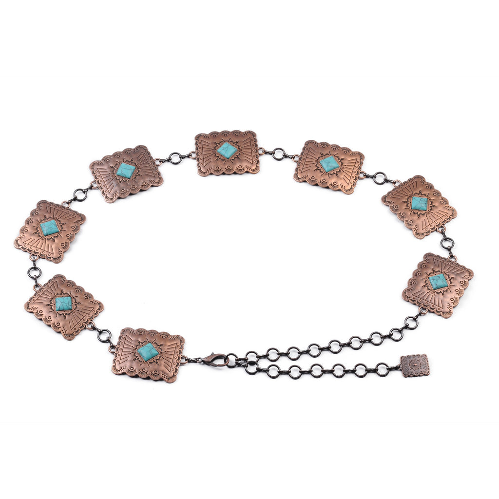 Turquoise Square Concho Chain Belt - mostwantedusa