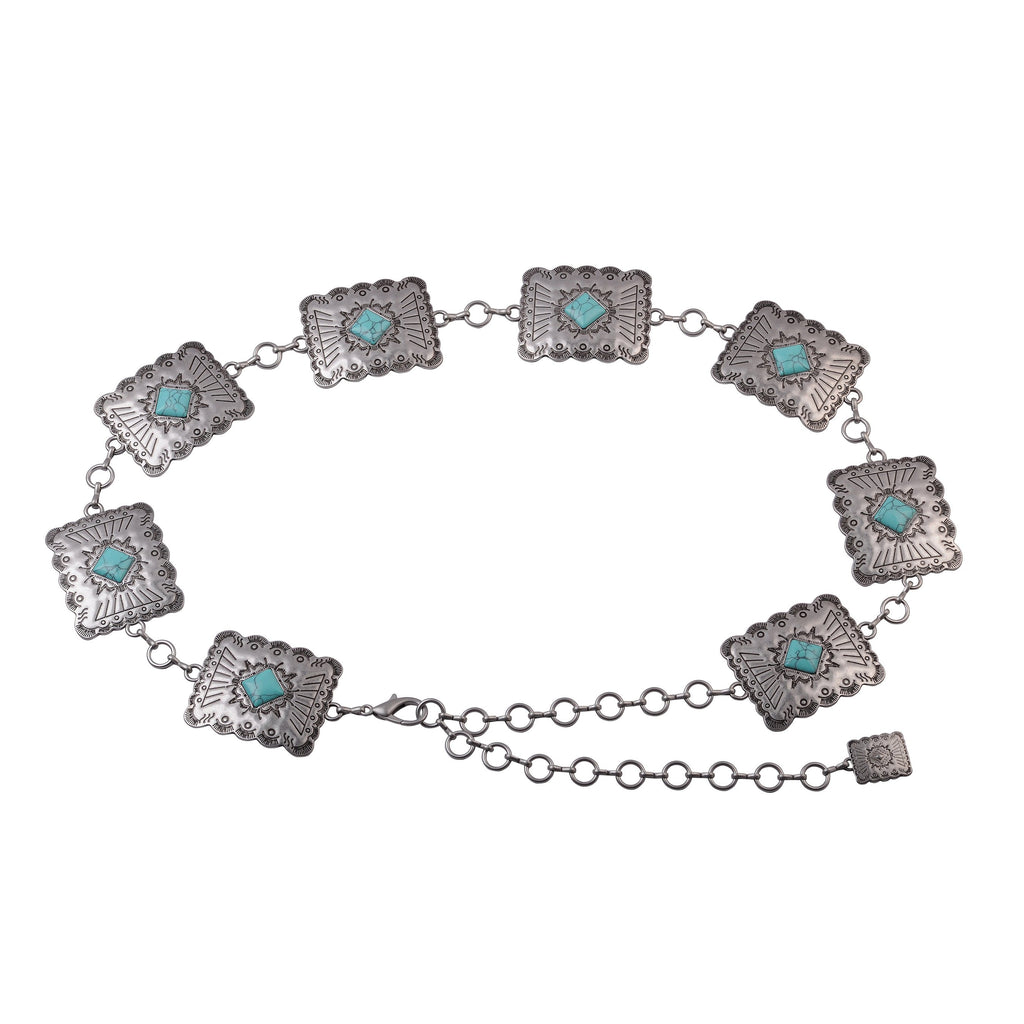 Turquoise Square Concho Chain Belt - mostwantedusa