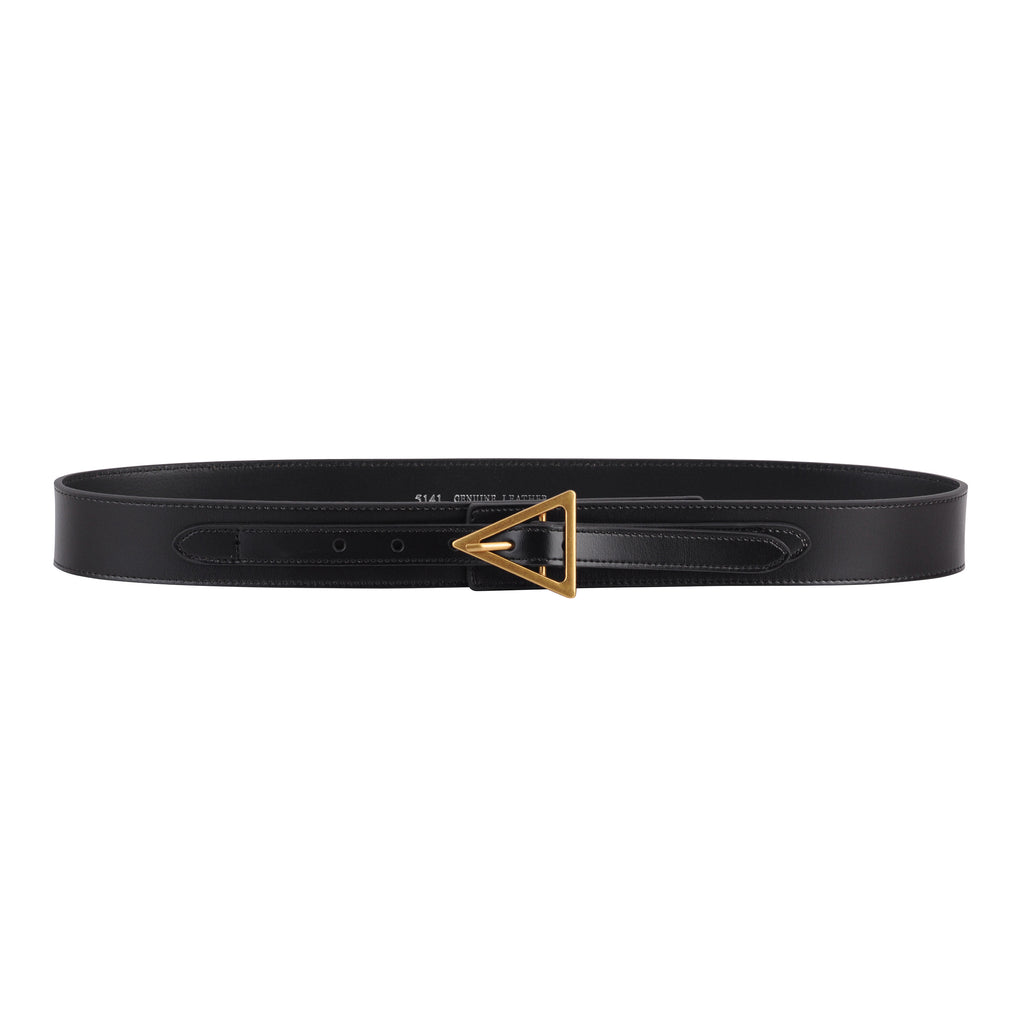 Gold-Toned Triangle Buckle Leather Belt - mostwantedusa