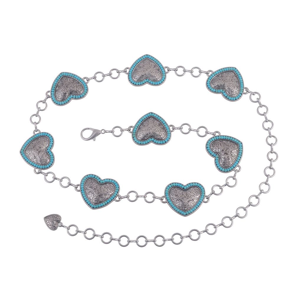 Turquoise Bordered Heart Chain Belt | Most Wanted USA